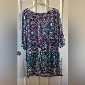 Skies are Blue -Quarter sleeve Purple/Blue Patterned Dress - Size M